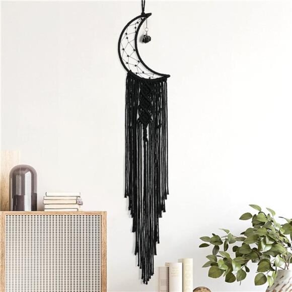 Dream Catcher Black Boho Decor with Crystal Stone Moon DreamCatchers for Bedroom - Picture 1 of 7